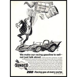 1970 Sunoco 260 Racing Gasoline Gas Vintage Print Ad Cartoon Wall Art Drawing
